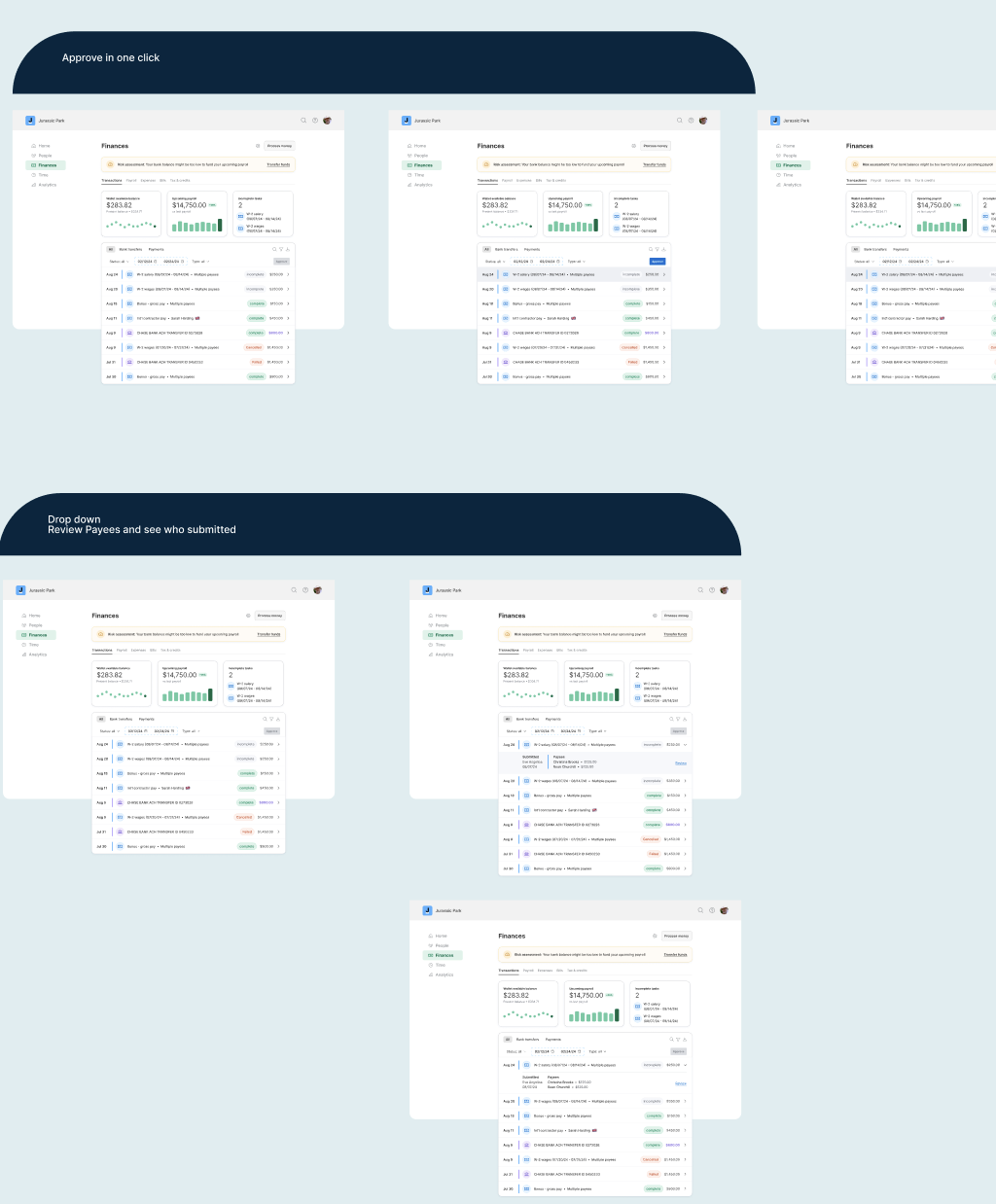 Approve payments with one click screen