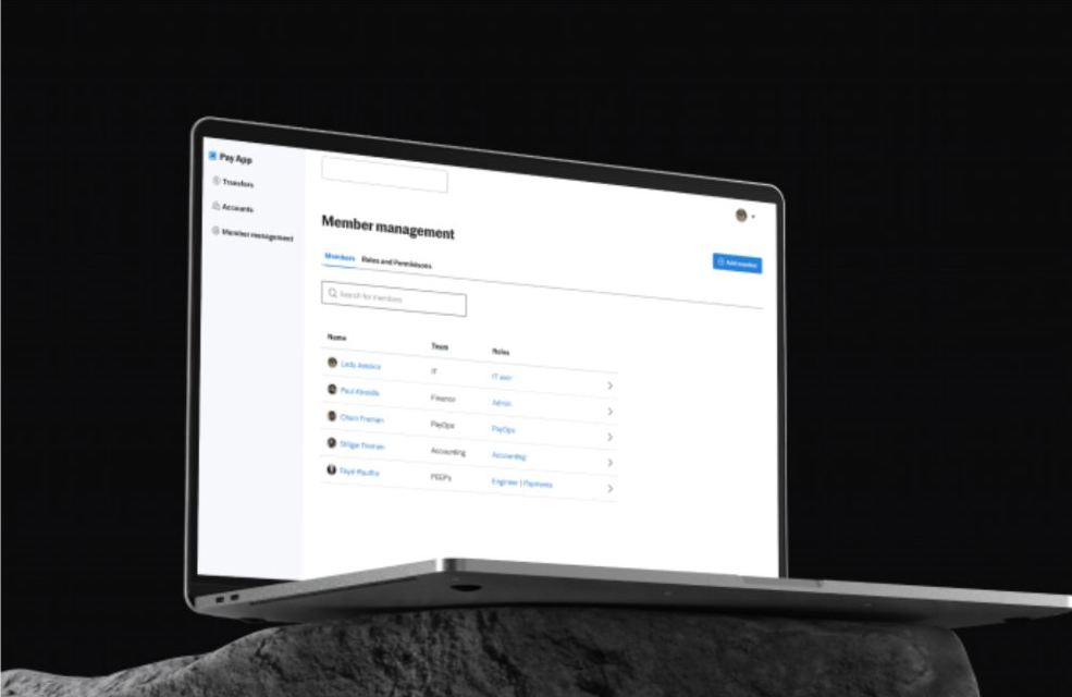 PayApp member management screen on a laptop