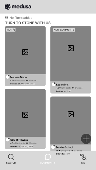 Low-fidelity community tab wireframe