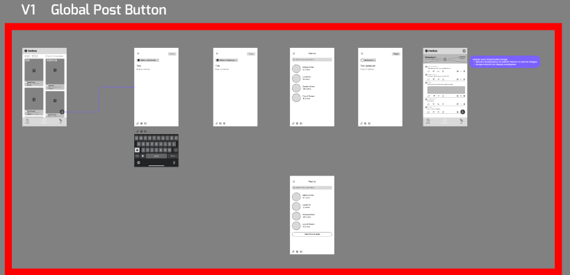 V1 global post button flow, low fidelity